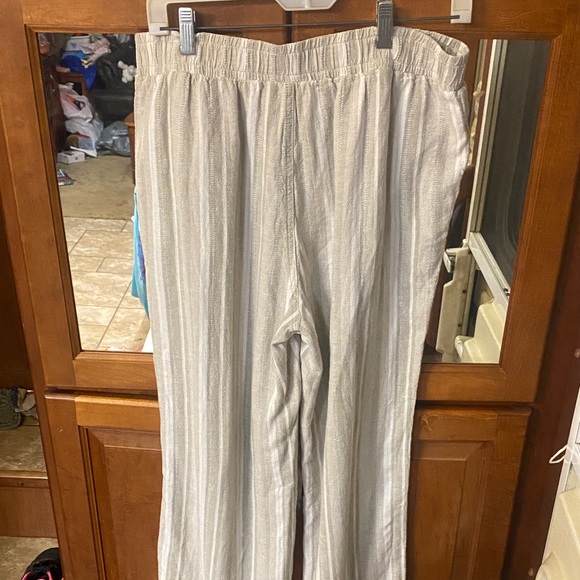Briggs New York Linen Blend Wide Leg Cozy Large Striped Pants - Picture 3 of 10